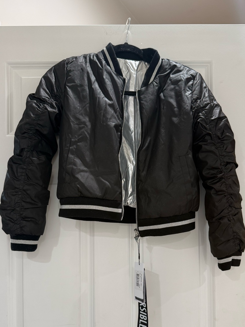 Guess Kids' Girls Reversible Padded Bomber Jacket In Black as 14